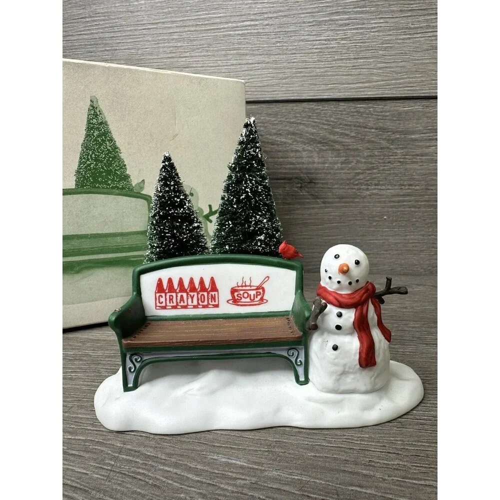 Dept 56 #2211 Our Own Village Park Bench, Snowman, Christmas Village Crayon Soup